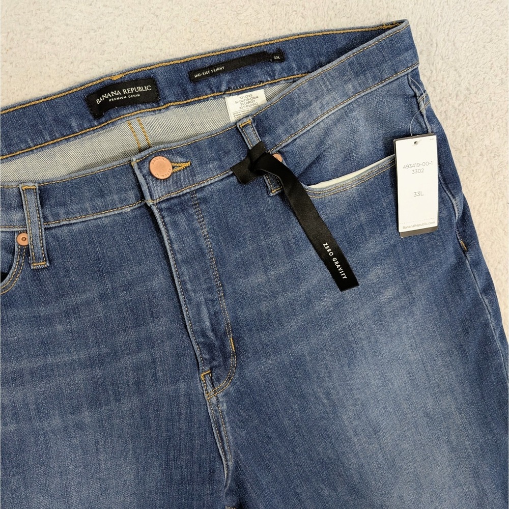 Banana Republic Zero Gravity Jeans Women 33 Long Mid Rise Skinny Distressed NWD
